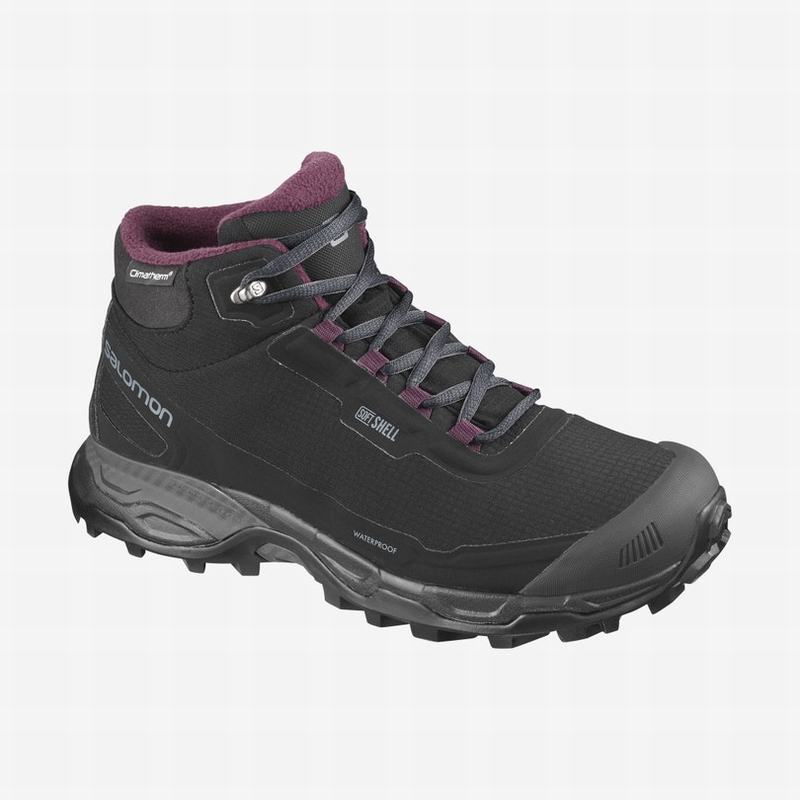 Salomon Singapore Womens Hiking Shoes - SHELTER SPIKES CLIMASALOMON™ WATERPROOF Black | 61453-HLKO